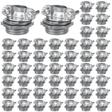 Imagem de EATHEATY 50 peças de conectores de cabo tipo braçadeira de 1/5.1 cm - Conexões de conector de cabo de braçadeira de liga de zinco - braçadeiras de fio para conduíte metálico flexível, cabo NM, fios