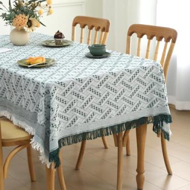 Imagem de Remagr Toalha de mesa retangular boho, toalha de mesa de linho de algodão com franjas, à prova d'água para uso ao ar livre, sem rugas, capa de mesa rústica, para jantar na cozinha de Natal, 127 x 178