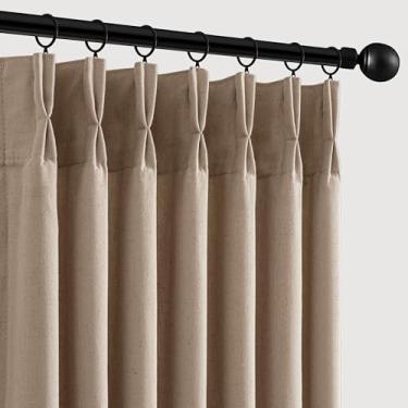 Imagem de Cortinas plissadas Taupe Memory Trained Taupe, Cortinas de janela com filtro de luz de mistura de linho grosso, cortina plissada texturizada de linho com ganchos e clipes, cortina em formato de