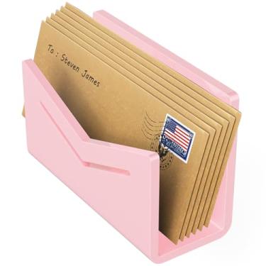 Imagem de Beego Bancada organizadora de envelopes e correios - organizador de mesa de acrílico rosa porta-cartas, classificador de arquivos de mesa, organizador de documentos para escritório, casa, escola