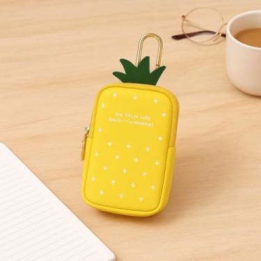 Imagem de Bolsa de moedas com design de frutas, carteira de couro PU, porta-chaves, pequena bolsa de armazenamento de cartões, Amarelo