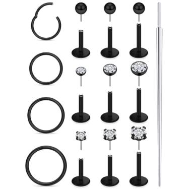 Imagem de Xnsjeyy 20G 18G 16G Brincos de nariz sem rosca com costas planas 316L aço cirúrgico tragus para frente hélice concha cartilagem lóbulo brincos stud medusa labret lábio piercing argolas para joias para