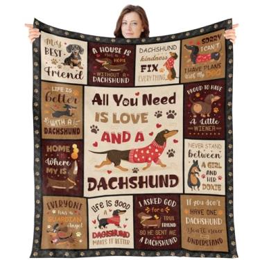 Imagem de Wxiben Cobertor de dachshund para mulheres - Presente de cachorro Weiner para mulheres, aniversário de Natal para mães amantes de dachshund donos de cães, cobertor aconchegante de flanela 140 cm x 129