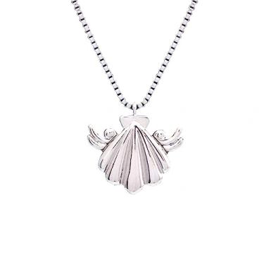 Imagem de Colar com pingente de concha para mulheres e meninas, estilo concha marítima náutica, corrente longa ajustável, joias, colar de melodia de sereia, medalhão de sereia de praia, C