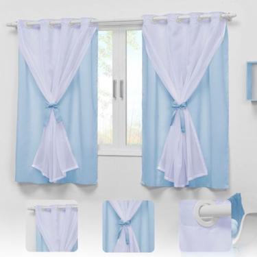 Imagem de Cortina Azul Bebê 2,20x1,30 Voal para Quarto Infantil Teen - EMPÓRIO D