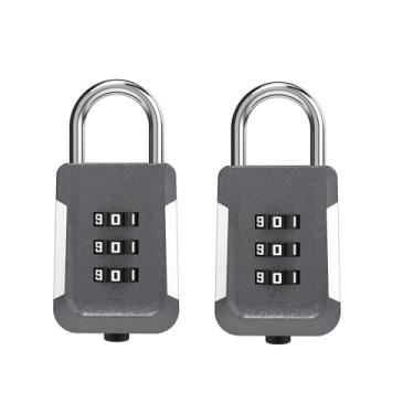 Imagem de Fechadura de combinação para armário - Cadeado pequeno reinicializável com código para academia, escola, bagagem, armário, estojo de arma e viagem | Trava de segurança de liga de zinco durável (cinza