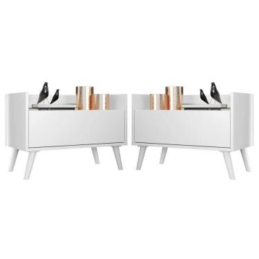 Imagem de Kit Com 2 Mesas De Cabeceira 80Cm Retrô Multimóveis V4002 Branca Branco