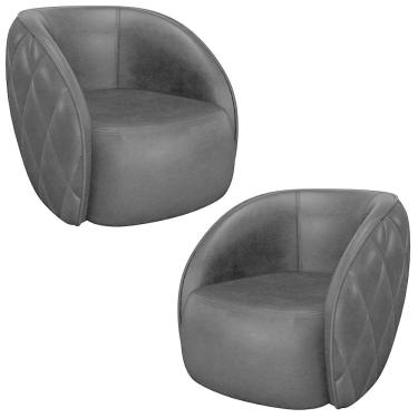 Imagem de Kit 2 Poltronas Decorativa Para Sala 90cm Tressê Zion M22 Sintético Preto - Mpozenato