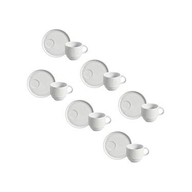 Imagem de Conjunto de Xícaras de Chá com Pires Porto Brasil Linhas New White 230ml - 6 Peças