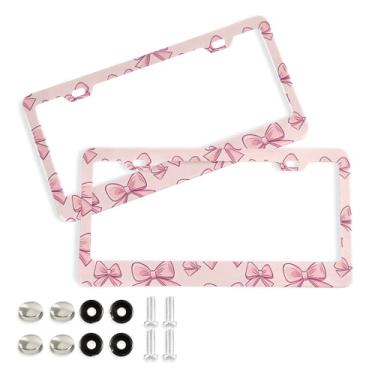 Imagem de SEHANY Lindas molduras de placa de licença de arco rosa, capas de moldura de alumínio à prova de ferrugem com orifícios elípticos e parafusos, serve para acessórios de carro de tamanho padrão de