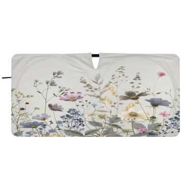 Imagem de Blueangle Aquarela flores silvestres pára-brisas sombra solar - 149.9 cm x 76.2 cm dobrável carro janela frontal blocos pára-sol raios UV viseira de sol (164)