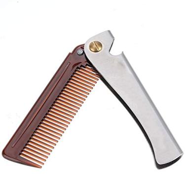 Imagem de Generic Pente Dobrável para Barba Pente Antiestático Portátil de Aço Inoxidável para Cabelo e Barba Formato de Cabeça de óleo Vintage para Reparo de Preto + Revestimento de Aço Inoxidável 0,8 X 0,1 Polegadas (Âmbar pp + aço inoxidável)