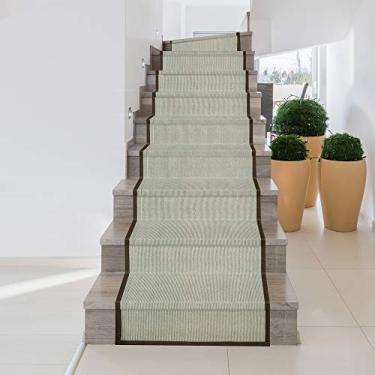 Imagem de Tapete e corredores da coleção de sisal sintético da iCustomRug Zara, mais macio do que o tapete de sisal natural, resistente a manchas e fácil de limpar, lindo tapete de borda em marrom, 6,5 x 1,5 m