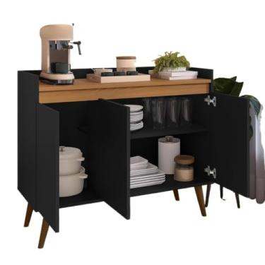 Imagem de Aparador Buffet Sala De Estar Cantinho Café Armário Cozinha 2,3,4 Portas Organizador Prático(Lívia 3 Preto Com Freijó)