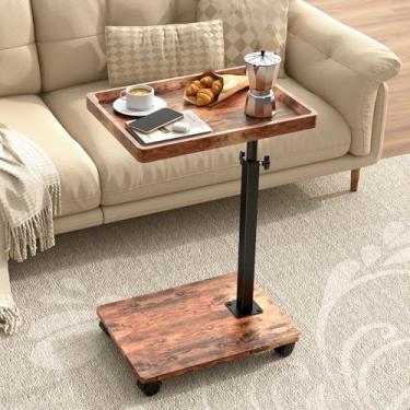 Imagem de QAUUQQ Mesa lateral C, altura ajustável, bandeja de TV giratória de 360° com rodas, mesa pequena para comer, jantar, mesas de canto em forma de C, sala de estar e quarto para sofá, cama, cadeira