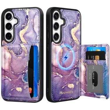 Imagem de Uppuppy Capa para Samsung Galaxy S25 Plus/S24 Plus com carteira - Compatível com MagSafe Cute Women Girls Couro Estético Titular Cartão de Crédito Capa de Telefone para S25Plus/S24Plus, Mármore Roxo
