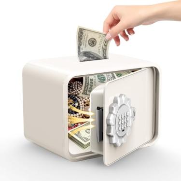 Imagem de SAFEMini cofre, pequeno cofre de segurança digital com trava de teclado, pequenos cofres para crianças com porta de automóvel/compartimento para moedas e notas – para dinheiro, joias e objetos de