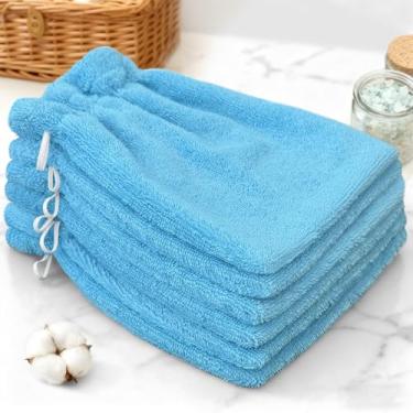 Imagem de VOOVA & MOVAS Toalhas de banho 6 peças, 21,6 cm x 15,2 cm - 100% algodão, luva de banho com laço para pendurar, luvas de lavagem para o corpo, azul