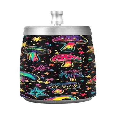 Imagem de Qilmy Cinzeiro colorido de cogumelos caveiras de aço inoxidável com tampa - Cinzeiro de cigarro à prova de vento sem cheiro sem fumaça para casa, escritório, carro, pátio, varanda (uso interno e
