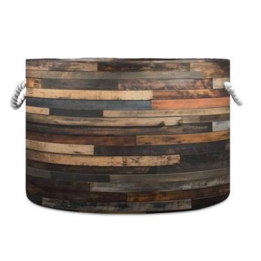 Imagem de JUZIHAI Cesta de armazenamento dobrável de madeira rústica para bebê, cesto de roupa suja, cobertor com alças de corda de algodão, caixa organizadora de armário dobrável para quarto, berçário, casa