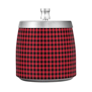 Imagem de JUZIHAI Cinzeiro xadrez vermelho preto búfalo com tampa, bandeja de aço inoxidável inodoro à prova de vento cinzeiro sem fumaça para escritório em casa, pátio, varanda, cigarro