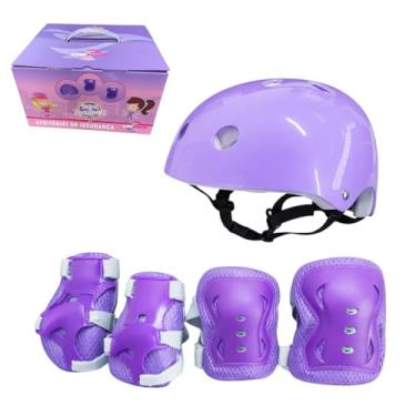 Imagem de Kit de Proteção Infantil 7 Peças com Capacete, Joelheiras, Cotoveleiras e Munhequeiras, Violeta, para Patins, Bicicleta, Skate e Patinete Passeios