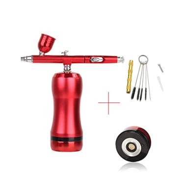 Imagem de Airbrush Compressor Kit Pintura de Pintura DIY DIY alta pressão Substitua bateria mini pneumático pincel de ar para compensar a arte do carro do bolo da unha(Part C red)
