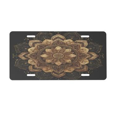 Imagem de Placa de licença étnica mandala dourada para frente do carro placas de carro alumínio metal adequado para caminhão, placa de porta de carro, bar, café, acessórios automotivos para homens e mulheres 15