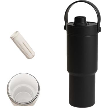 Imagem de Copo de água isolado de 740 ml - adequado para porta-copos, copo à prova de vazamento - feito de aço inoxidável reutilizável e cerâmica como forro de presente para homens e mulheres. (Forro de