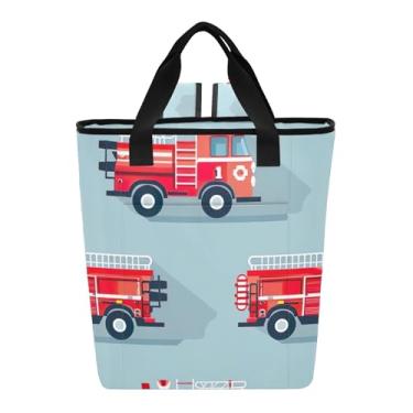Imagem de Cooler térmico leve estampado caminhão de bombeiros vermelho 36 latas grande lancheira para mulheres 34 x 15 x 40 cm