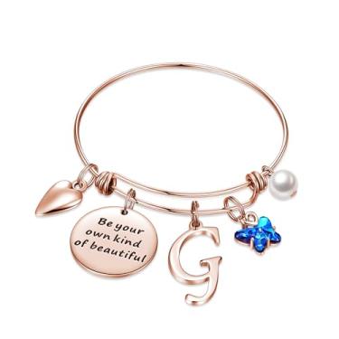 Imagem de Pulseiras com pingente inicial para mulheres joias presentes Be Your Own Kind of Beautiful Pulseira de borboleta expansível inspiradora de aço inoxidável letra A-Z presentes de aniversário e Natal