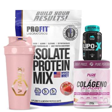 Imagem de Whey Isolate Protein 900g + Colágeno Ácido Hialurônico 250g + Termogênico 60 Tabletes + Coqueteleira-Unissex