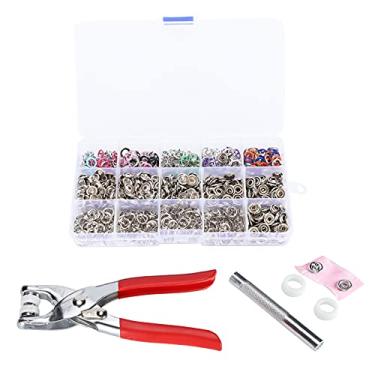 Imagem de Kit de botão de pressão de metal com prendedor de pressão oco com alicate de pressão manual 200 conjuntos de prendedores de pressão de latão multicoloridos para roupas DIY,