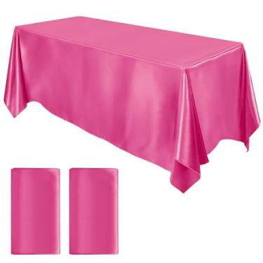 Imagem de MCEAST 2 pacotes de toalha de mesa de cetim 250 x 137 cm retangular capa de mesa de seda brilhante decoração de mesa de tecido liso para decoração de banquete de casamento (rosa choque)