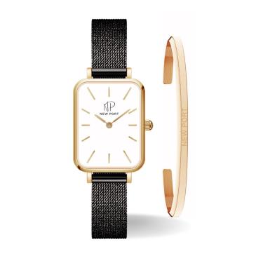 Imagem de Relógio Feminino Quadrado Dourado + Bracelete Ajustável