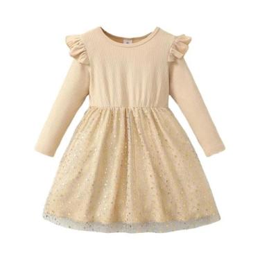 Imagem de Vestido De Malha Com Estrelas Brilhantes Para Meninas, Manga Longa, Mo