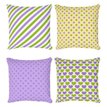Imagem de Kit 4 Capas de Almofada Infantil Decorativa Coração, Poá, Listras Verd