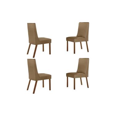 Imagem de Kit 4 Cadeiras de Cozinha Dakota 4 Un Madeira Capuccino/Linho Bege Turim - Rufato