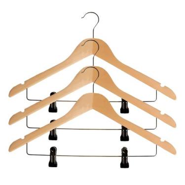 Imagem de Kit 3 Cabide De Madeira Nobre Marfim Com Presilhas - Livon