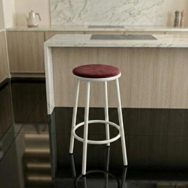 Imagem de Banqueta Alta Estofada Luna Estrutura Branca:Bordô - Loja Béle