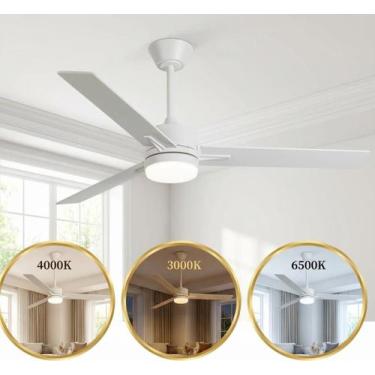 Imagem de Ventilador de Teto Elegant com Pás de Madeira Branco Moderno com LED M