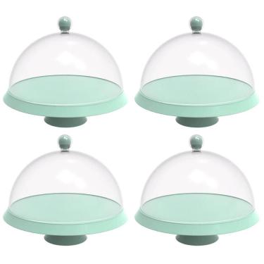 Imagem de 4 Porta Bolo com Cúpula e Pé 30cm Verde Menta Bubble Crippa Boleira Tortas Doces
