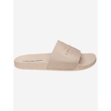 Imagem de Chinelo Calvin Klein Jeans Slide Logo Issue Cáqui Médio-Masculino