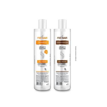 Imagem de Kit Shampoo e Condicionador Argan Silicone Fio Hair 1 Litro - Dermacre