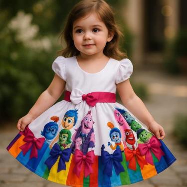 Imagem de Vestido Menina Infantil Simples Temático Divertidamente Branco - AUREA