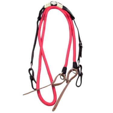 Imagem de Cabeçada e Rédea Para Cavalo Preta Trançada Aplique Zamac Losango Rédea Vermelha