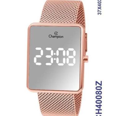 Imagem de Relogio Champion Dourado Quadrado Espelhado Led Branca Ch40080z