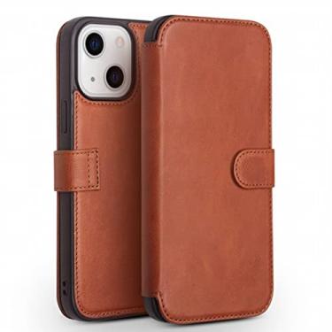 Imagem de GSYH Capa carteira para iPhone 13 Mini/13/13 Pro/13 Pro Max, Capa flip de couro com suporte para cartão Suporte Fecho magnético Proteção de câmera à prova de choque TPU, marrom, 13 15,5 cm