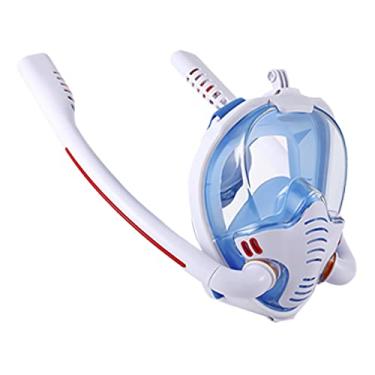 Imagem de MáScara Mergulho Snorkel Full Face Tubo De RespiraçãO Duplo Anti Nevoeiro Nadar Piscina Solo OceâNico MáScara De Mergulho (S/M, Branco/Azul)