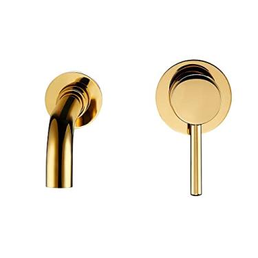 Imagem de Lavatório torneira do banheiro água quente e fria montagem na parede misturador pia torneira giratória banho com alça de alavanca única, ouro polido, 150 mm, China